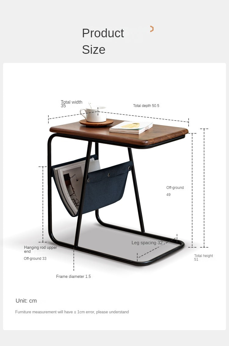 Premium Black Walnut & Oak Solid Wood C-Shaped Iron Side Table - Rustic End Table for Living Room, Bedroom, or Office Decor