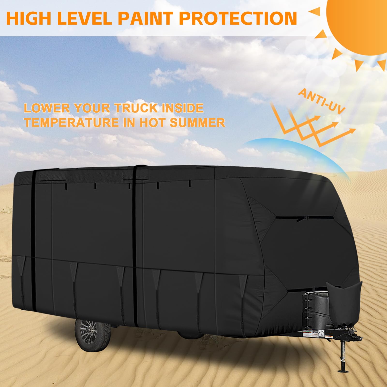 Upgraded Heavy Duty Waterproof RV Cover for 16-18 ft Travel Trailers - Oxford Cloth Camper Cover with 8 Straps & Tongue Jack Protection - UV Resistant Outdoor Storage Solution for Camping, Road Trips & Winter Protection