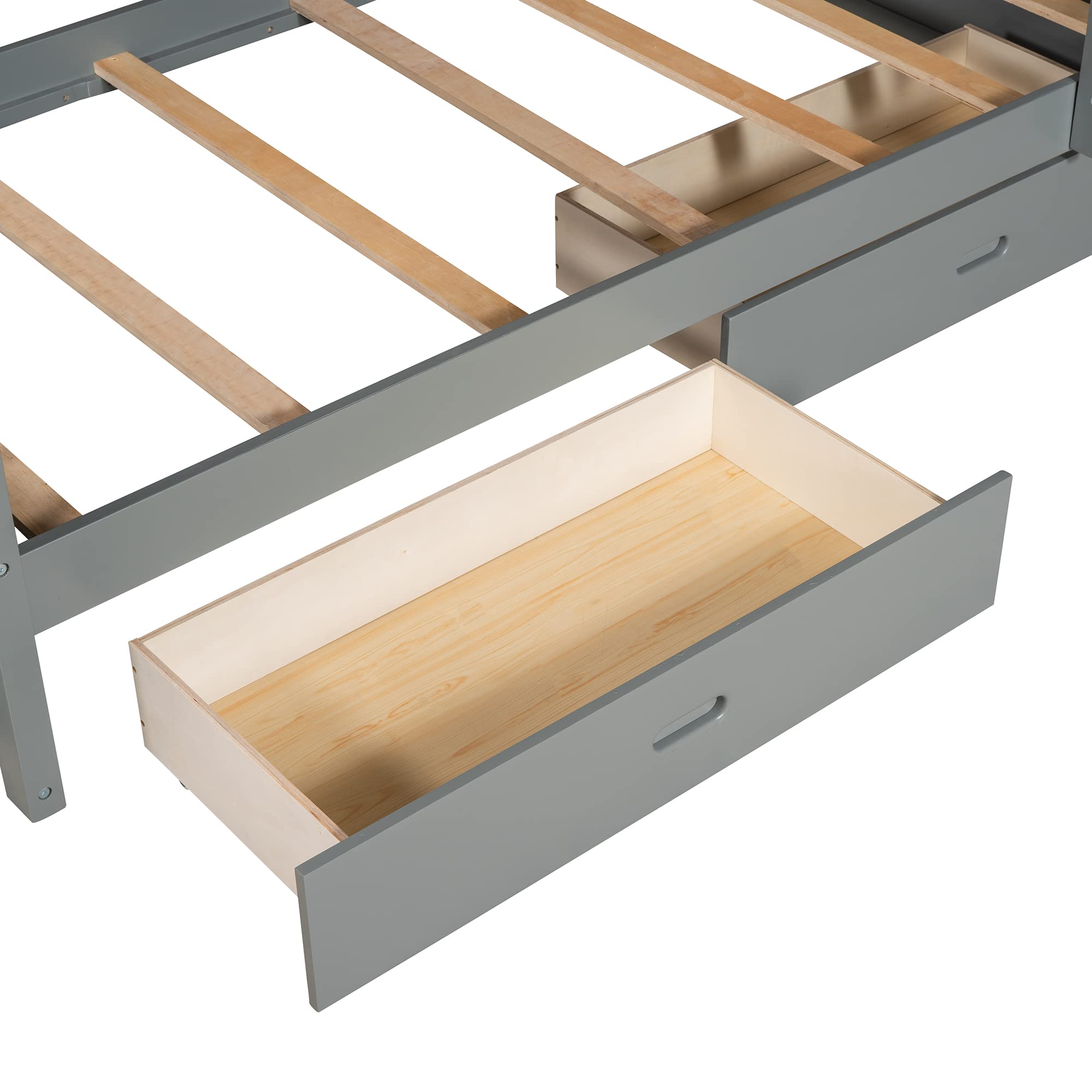 P PURLOVE Twin Over Twin Bunk Bed with 2 Storage Drawers, Solid Wood Bunk Bed Frame with Ladder, Convertible to 2 Separate Twin Beds for Teens, Kids, Boys & Girls - No Box Spring Needed (Gray) | Space-Saving Solution for Small Bedrooms, Dorm Rooms & Shared Kids' Rooms