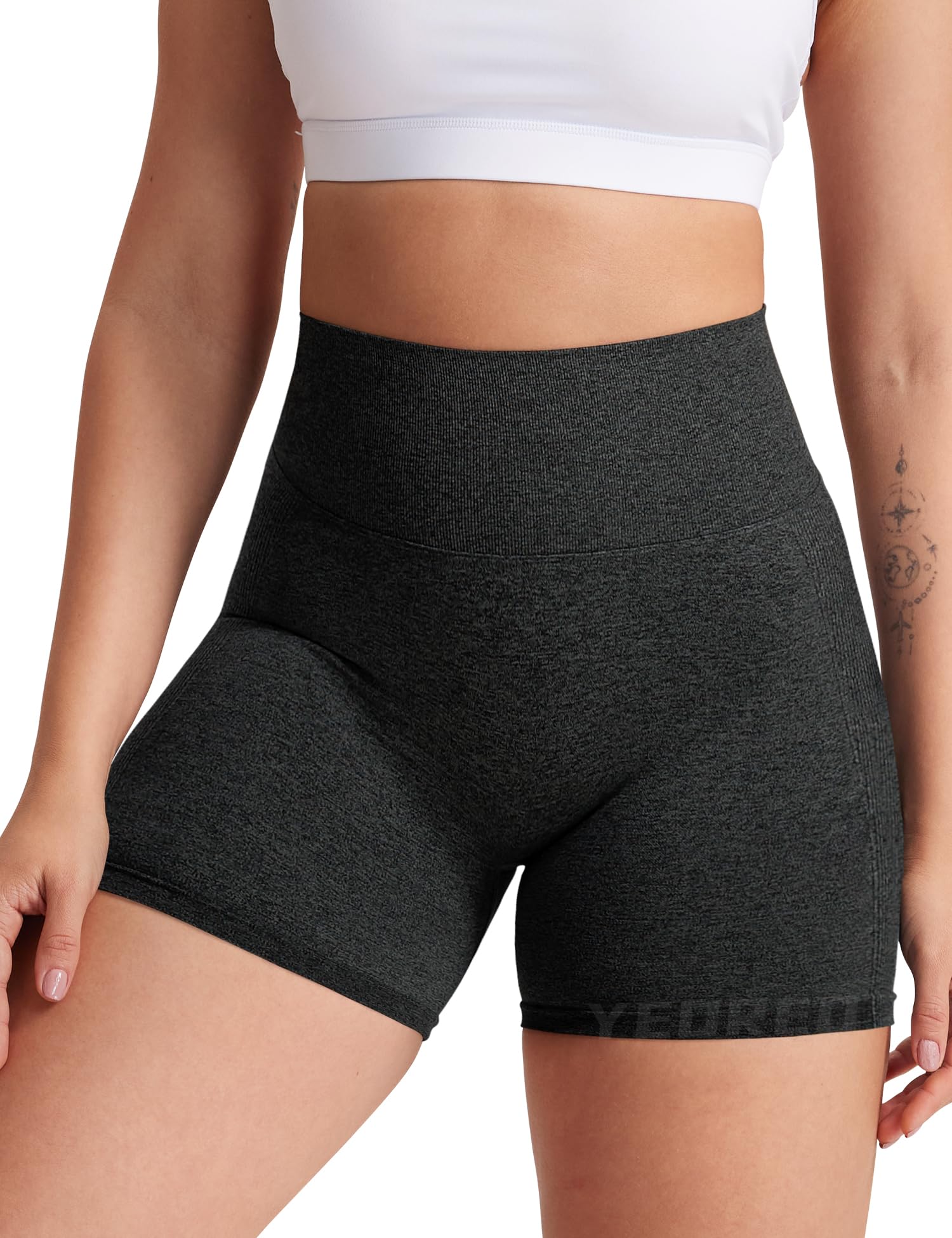 YEOREO Women's High Waist Yoga Shorts - Seamless Workout Gym & Cycling Shorts with Smile Contour Design - Perfect for Yoga, Running, Gym & Outdoor Activities