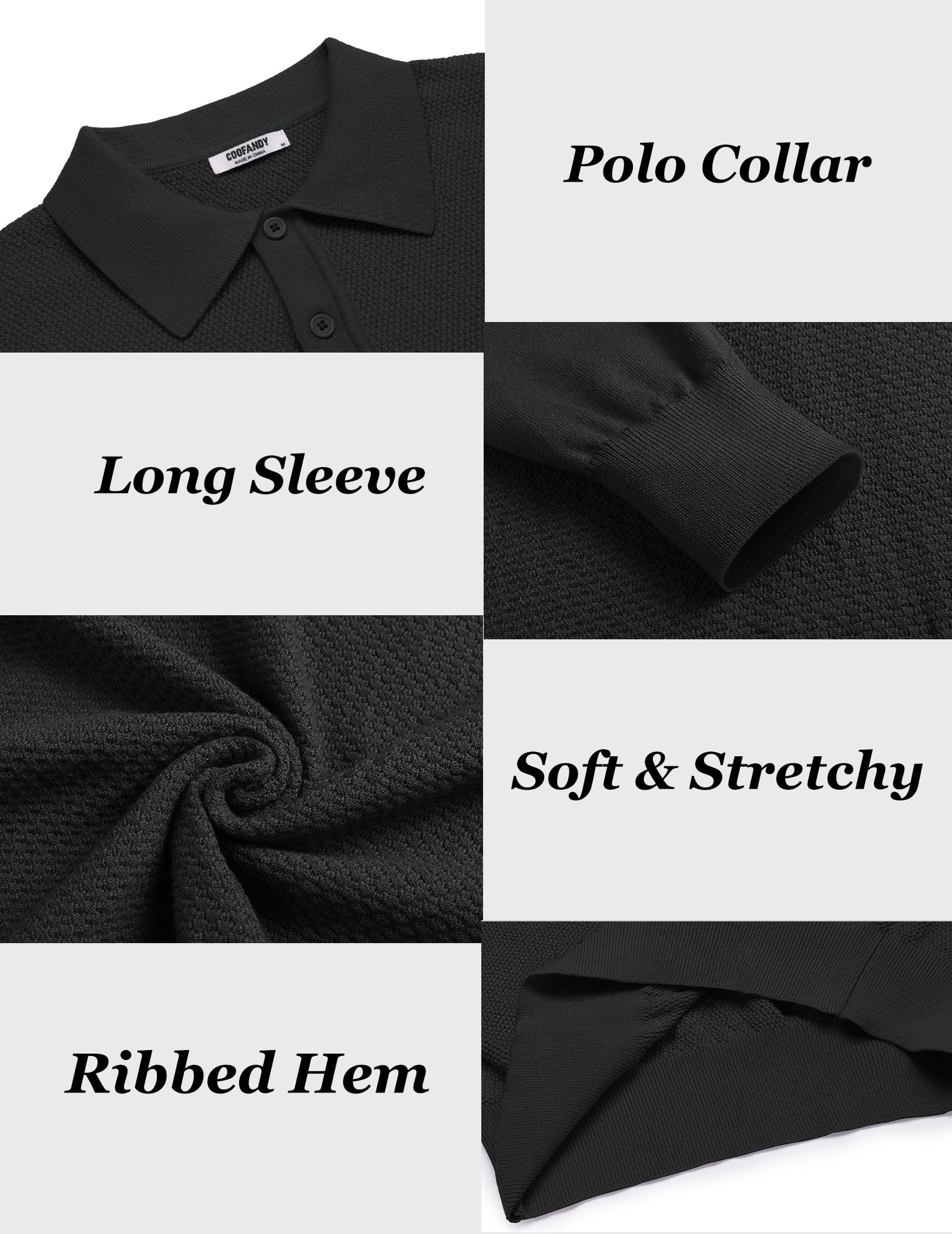 COOFANDY Men's Long Sleeve Knit Polo Sweater - Casual Quarter Button Collared Shirt with Waffle Texture for Golf, Office & Fall Outfits | Warm & Stylish Pullover for Business Casual & Weekend Wear