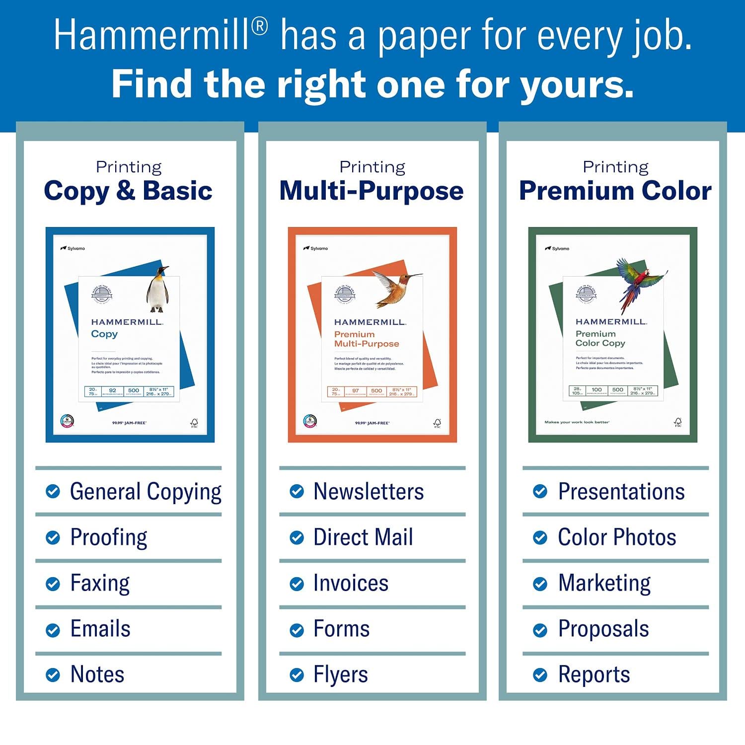 Hammermill 20 lb Blue Colored Printer Paper, 8.5 x 11 Inches, 500 Sheets per Ream - Pastel Paper for Office, School & Craft Projects - Made in USA (103309R)