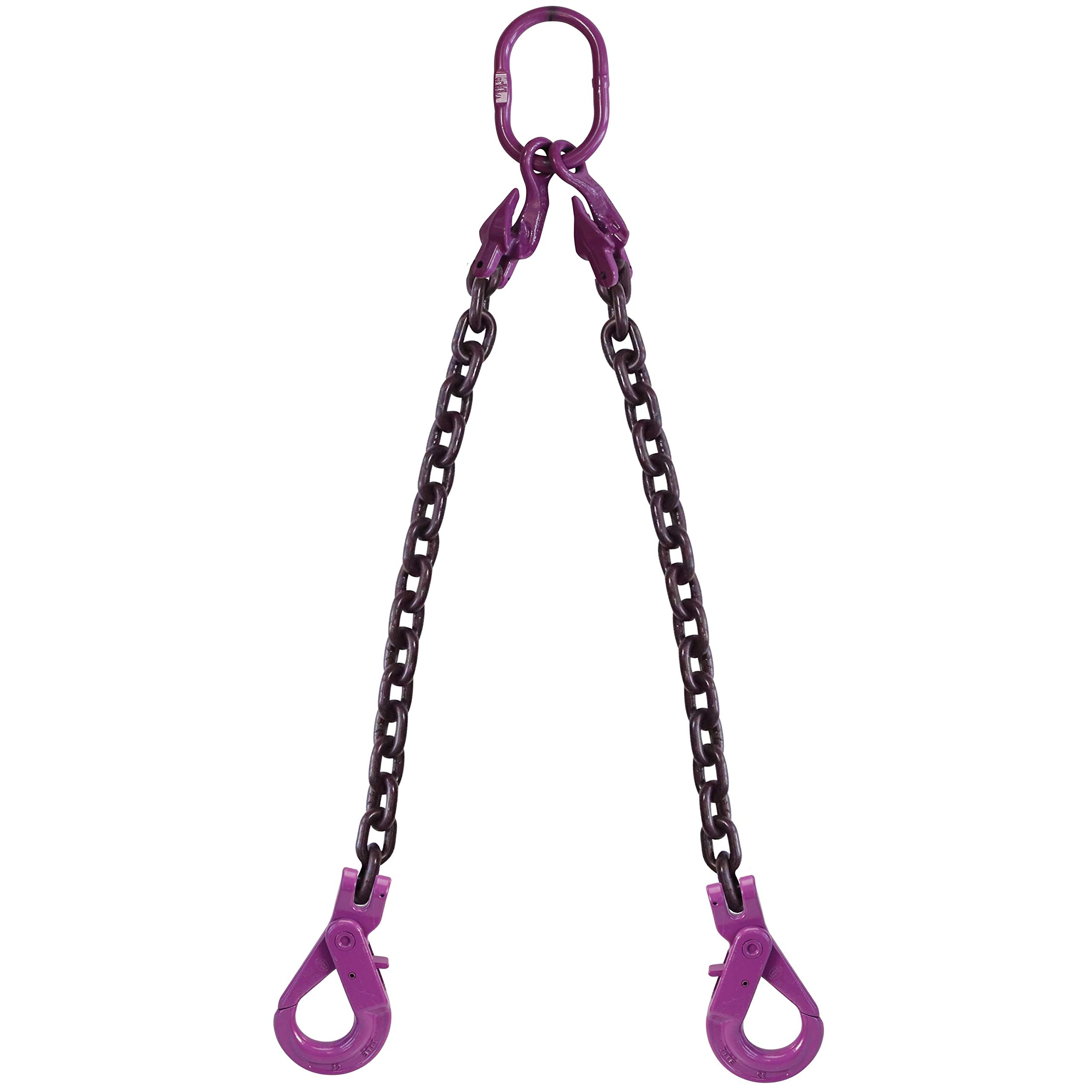 Grade 100 Alloy Steel Adjustable 2-Leg Chain Sling - 9/32 Inch x 5 Foot with Self-Locking Hook for Heavy Lifting | US Cargo Control | Ideal for Construction, Warehouse & Industrial Overhead Load Handling