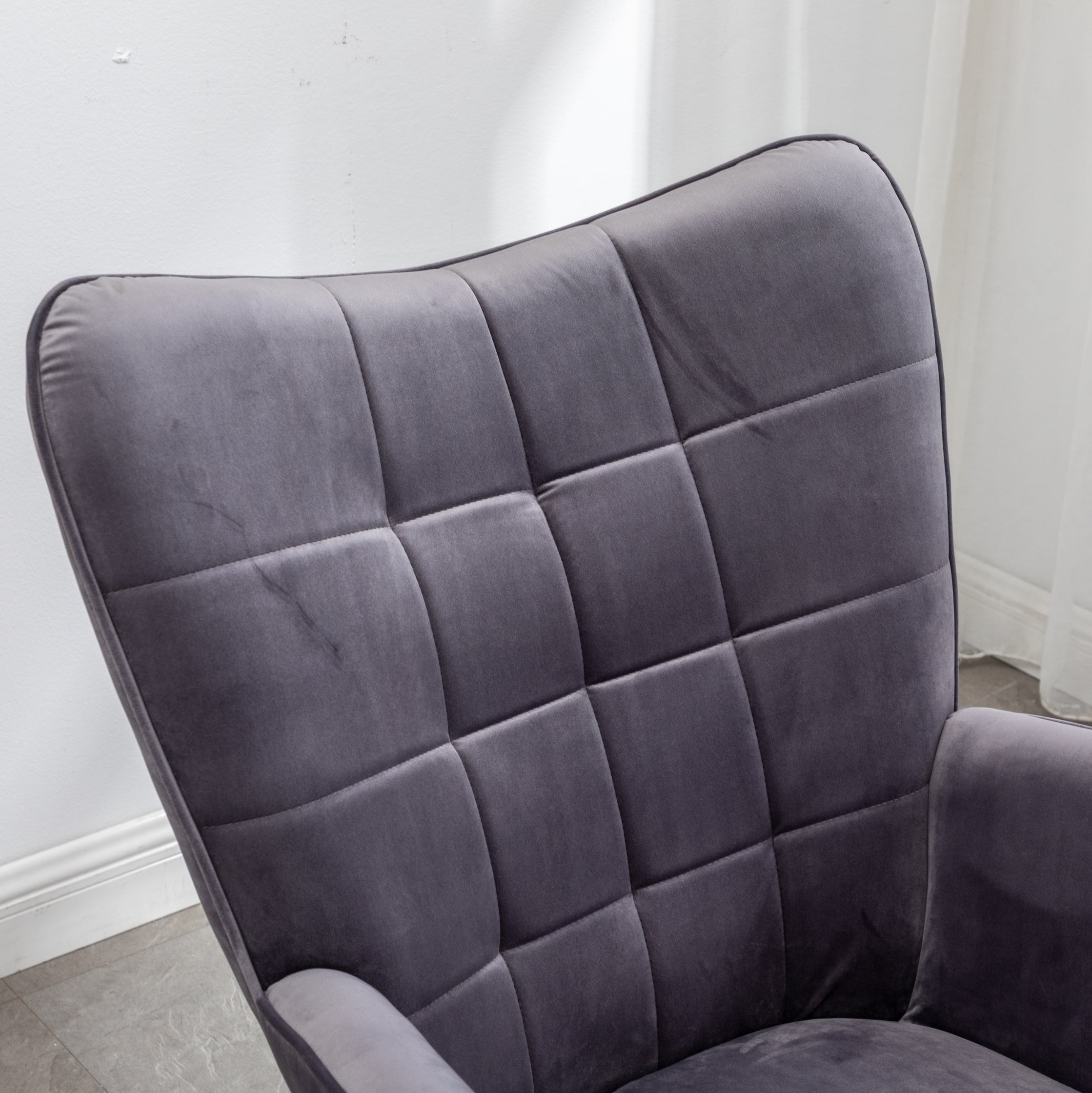 Roundhill Furniture Leiria Contemporary Silky Velvet Tufted Accent Chair with Ottoman in Gray - Modern Living Room Seating for Home Office & Lounge Decor