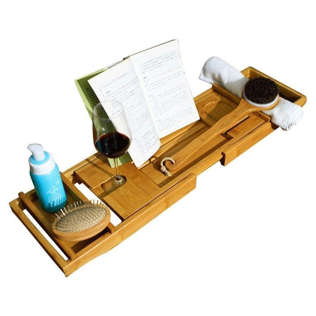 Premium Bamboo Bathtub Tray with Extendable Sides - Multifunctional Bathtub Caddy with Laptop Stand, Phone Holder & Wine Glass Holder | Non-Slip Bath Accessories for Relaxing Baths, Reading & Spa Days