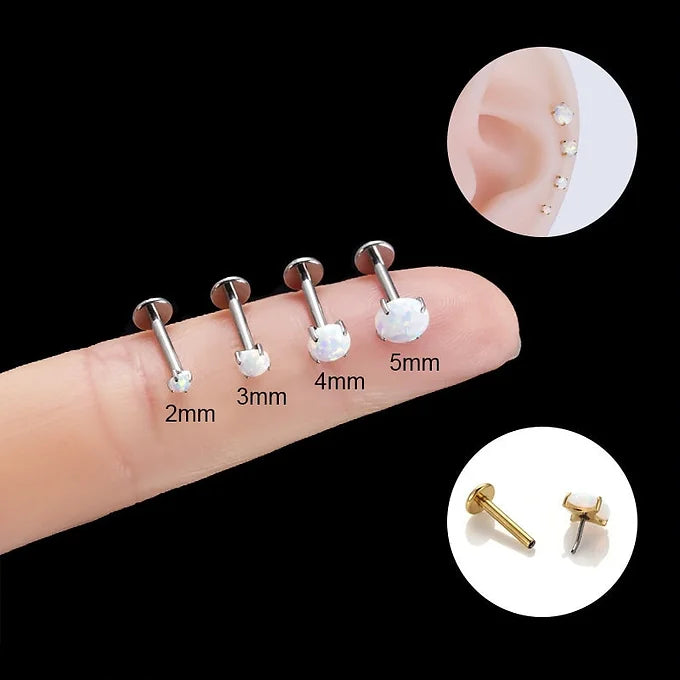 16G Titanium Opal Flat Back Lip Stud Piercing Jewelry - Hypoallergenic Body Jewelry for Lip, Nose, Ear Cartilage | Perfect for Everyday Wear, Parties & Special Occasions