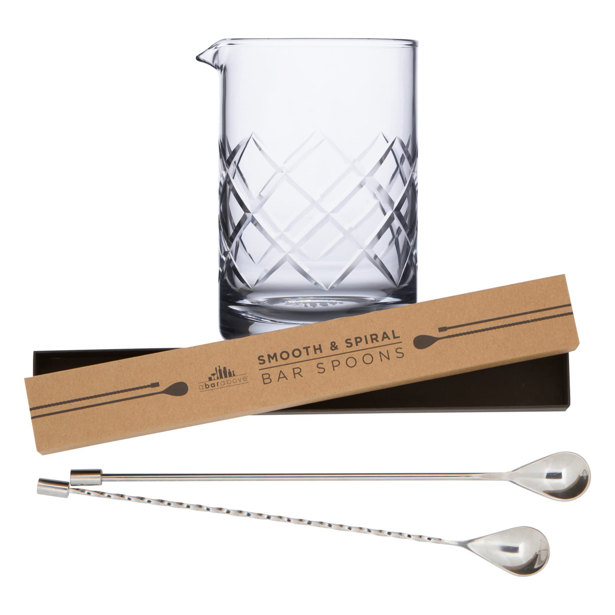 Premium Cocktail Kit with Heavyweight Bar Spoons (Set of 2) & Diamond Cut Mixing Glass - Professional Bartender Tools for Home Bars, Cocktail Parties & Mixology Enthusiasts