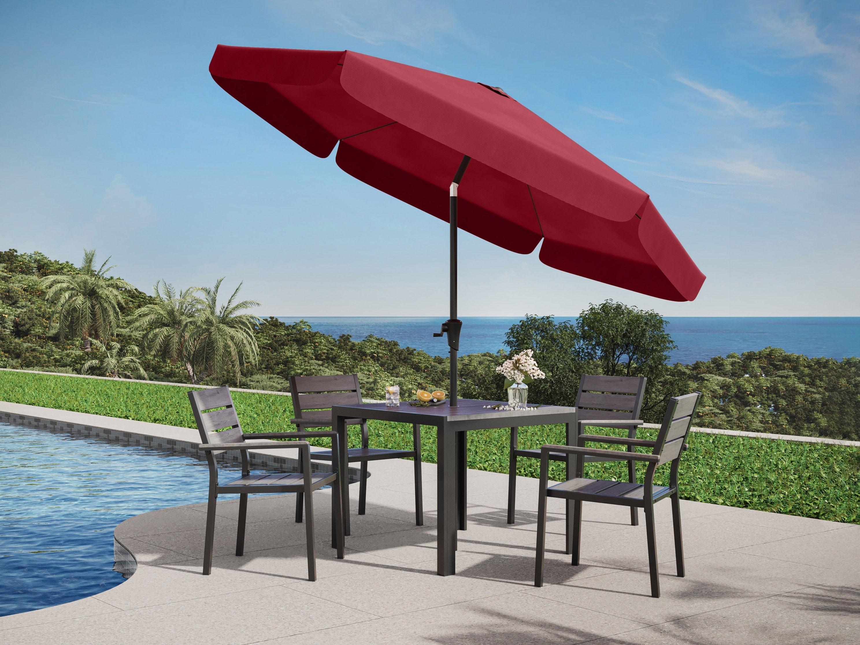 10ft Round Wine Red Patio Umbrella - Outdoor Sun Shade for Garden, Poolside, Deck, and Restaurant Use