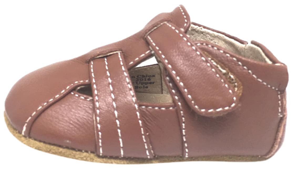 Livie & Luca Boys Captain Soft Brown Leather Fisherman Style Hook & Loop Crib Shoes - Comfortable First Walkers for Infants & Toddlers, Perfect for Everyday Wear & Special Occasions
