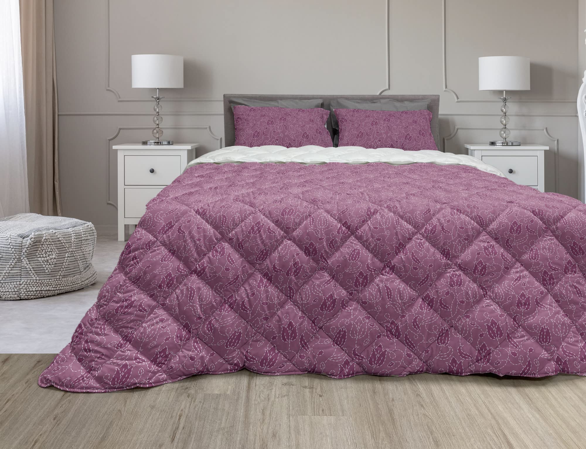 Ambesonne Floral Comforter Set with Sham - Twin Size, Purple Abstract Tulip Design, Soft Microfiber Filling, 2-Piece Duvet Cover in Magenta Mauve Taupe | Perfect for Bedroom Decor, Guest Room, Dorm & Cozy Home Styling