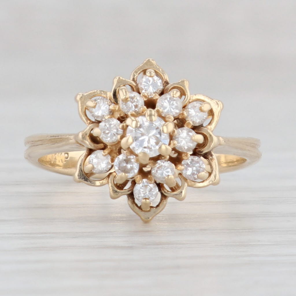 0.47ctw Diamond Cluster Flower Ring 14k Yellow Gold Size 6.75 - Elegant Engagement Ring for Women, Wedding Proposal, Anniversary Gift, Valentine's Day Present