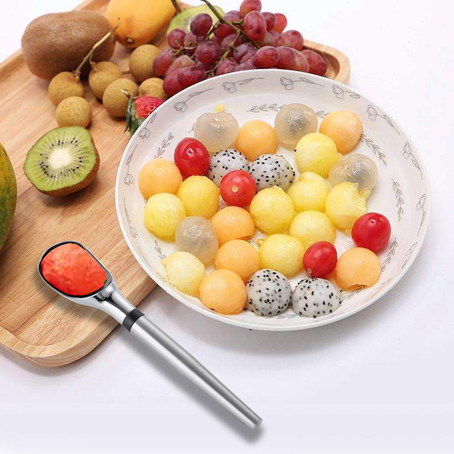 Premium Stainless Steel Ice Cream Scooper with Non-Slip Grip Handle - Heavy Duty Ice Cream Dipper Spoon for Fruits, Desserts, Baking Cookie Dough - Perfect for Ice Cream Parlors, Home Kitchens & Party Serving