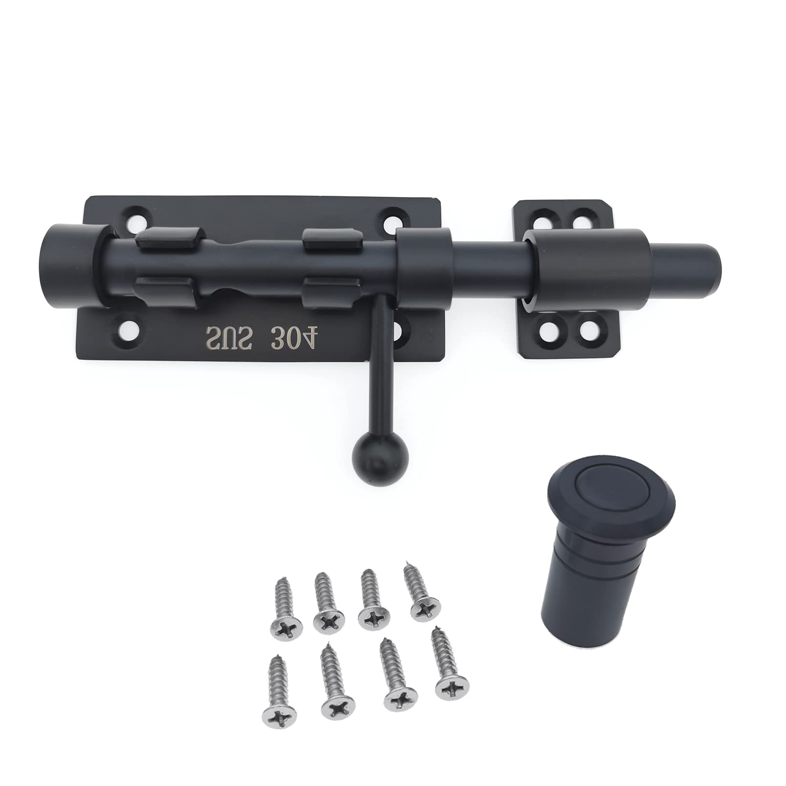 Heavy Duty 304 Stainless Steel Slide Bolt Gate Latch - Thickened Safety Barrel Bolt Door Lock with Padlock Hole & Dust Canister - Ideal for Wooden Fence, Yard Door, Barn Door, Shed Door, Garage & Garden Gate Security