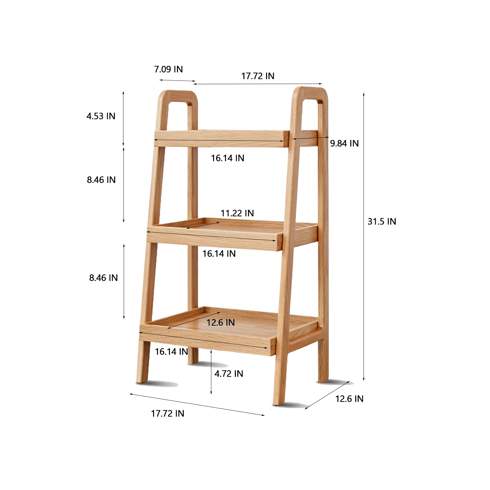 3-Tier Ladder Bookshelf - Solid Oak Wood Bookcase with Open Storage Shelves for Living Room, Bedroom, Kitchen & Bathroom - Perfect as Floor Shelf, End Table or Decorative Display Stand