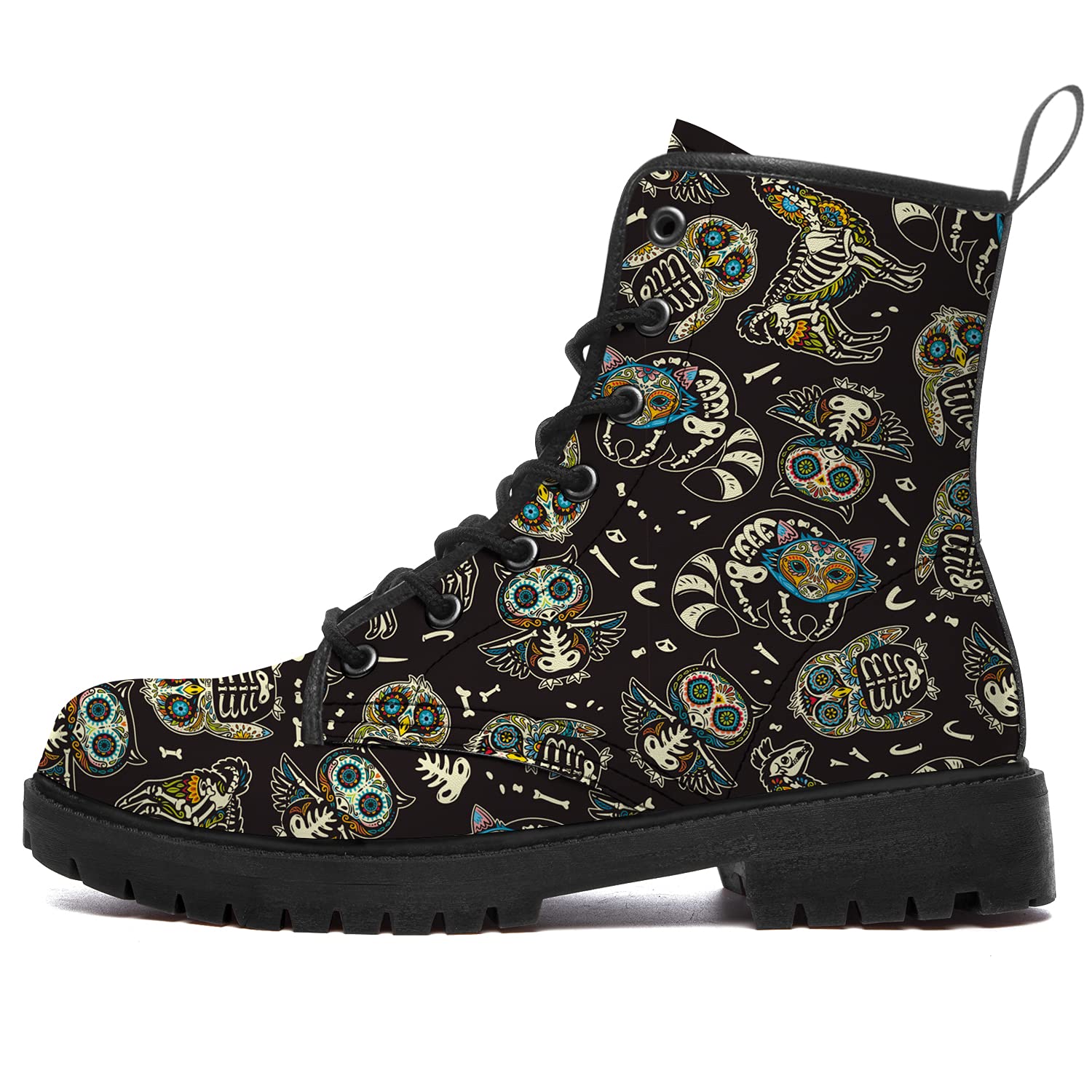 **Sugar Skull Combat Boots for Women & Men - Waterproof Lace-Up Anti-Slip Platform Boots - Perfect for Halloween, Gothic Fashion & Everyday Wear**