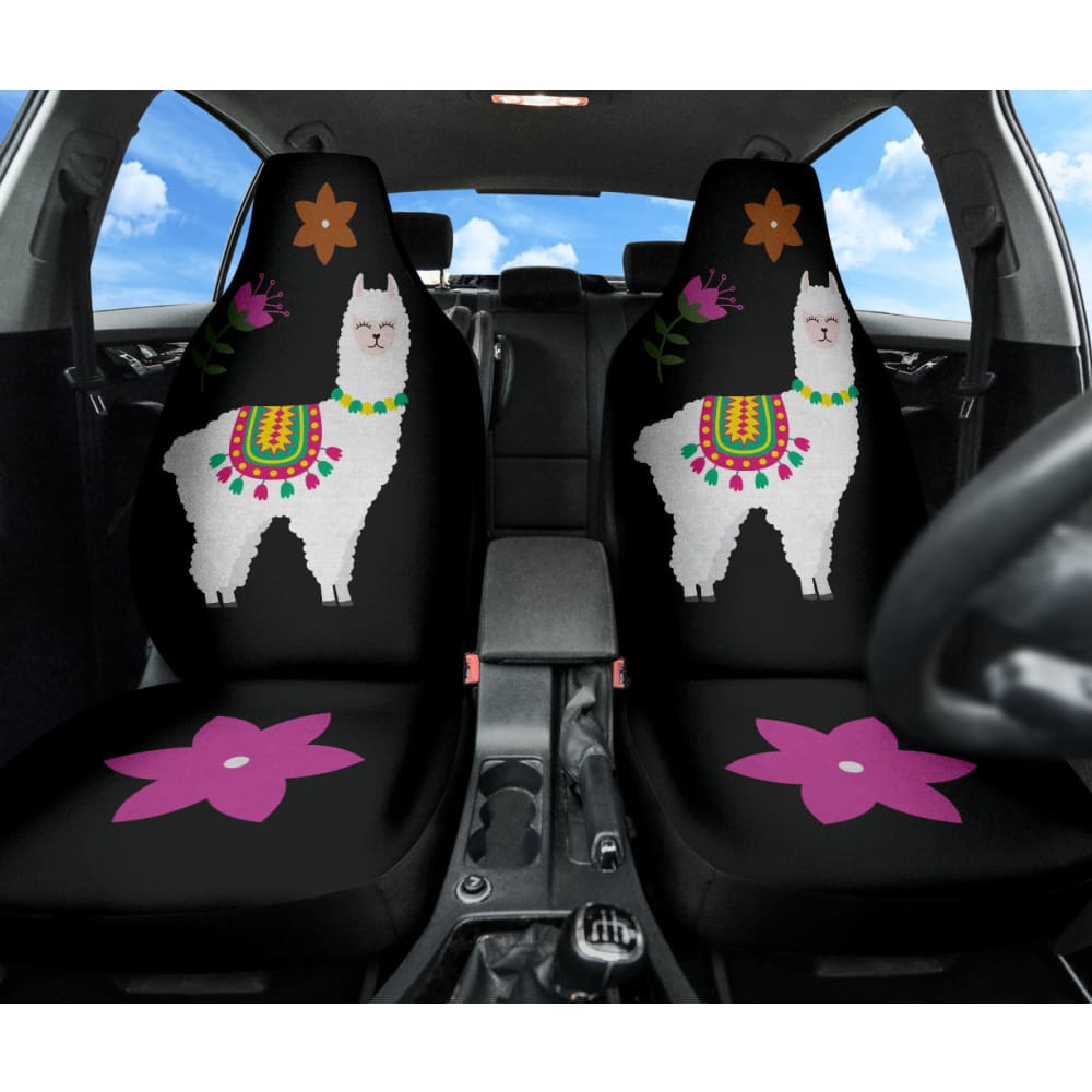 Custom Llama Print Chalky Style Black Floral Car Seat Covers - Universal Fit for Cars, SUVs & Trucks - Waterproof & Non-Slip Design for Comfort & Protection - Perfect for Road Trips, Daily Commutes & Pet Owners