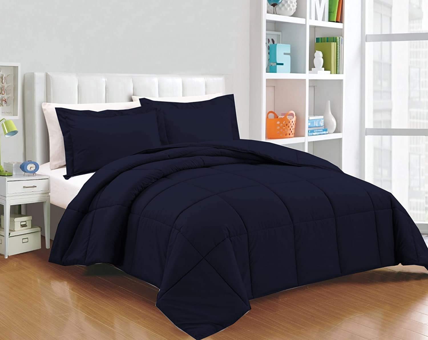 Premium 8-Piece Egyptian Cotton Comforter Set - 100% Pure 600 Thread Count Luxury Bedding (3-Pc Comforter + 4-Pc Sheet Set + Bed Skirt) - California King Size in Navy Blue - Perfect for Master Bedrooms & Guest Suites