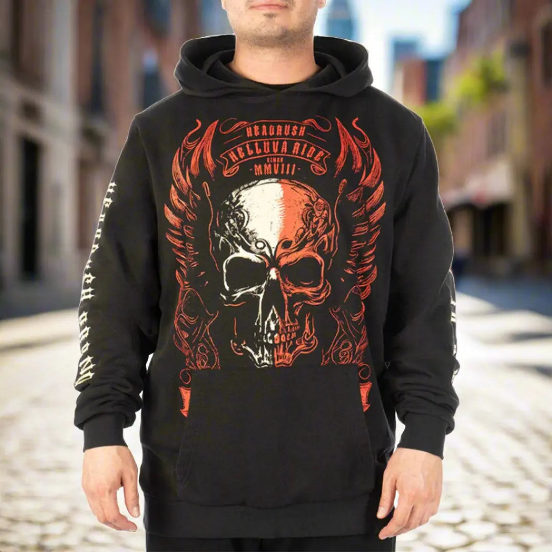 Hell Wings Pullover Hoodie for Men & Women - Gothic Skull Print Streetwear Sweatshirt | Perfect for Halloween, Cosplay & Casual Outfits