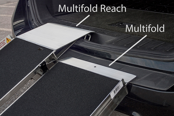 PVI Multifold Reach Ramp - Heavy Duty Loading Ramp for Trucks, Trailers & Warehouses | Portable Aluminum Folding Ramp for Motorcycles, ATVs, Lawn Mowers & Equipment | Non-Slip Surface, Easy Storage
