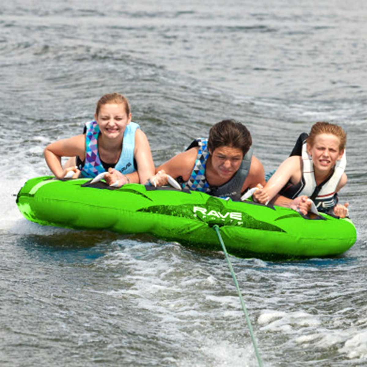 Rave Sports Ripper XP Towable Tube - 3 Rider Inflatable Water Tube for Boating, Lake & Beach Fun - High-Speed Towing, Durable Design for Family & Friends Adventure