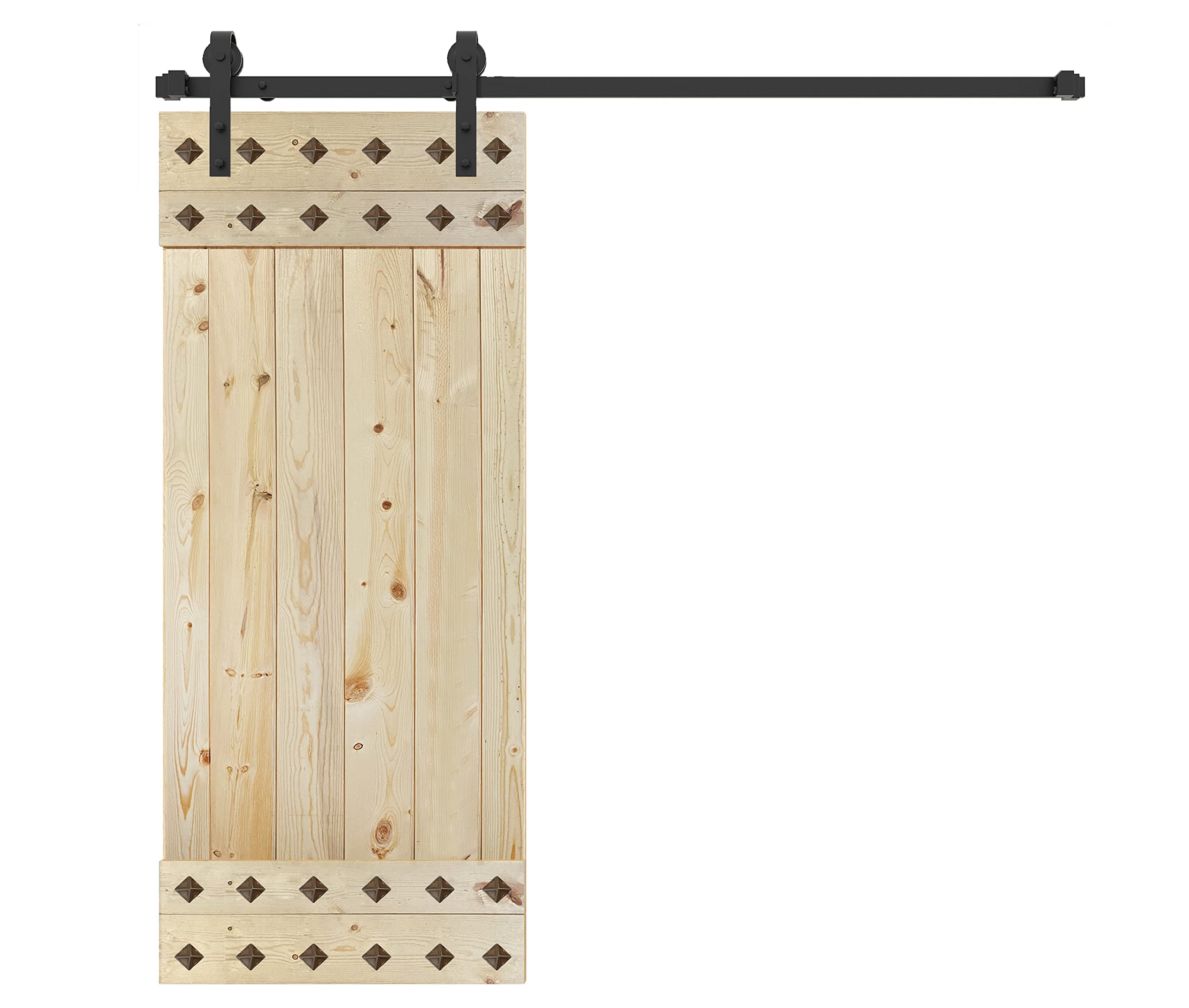 38in x 84in Knotty Pine Wood Sliding Barn Door - Mid-Century Style Interior Door with Pre-Drilled Holes & Hardware Kit (Unfinished) - Perfect for Bedrooms, Closets, and Farmhouse Style Homes