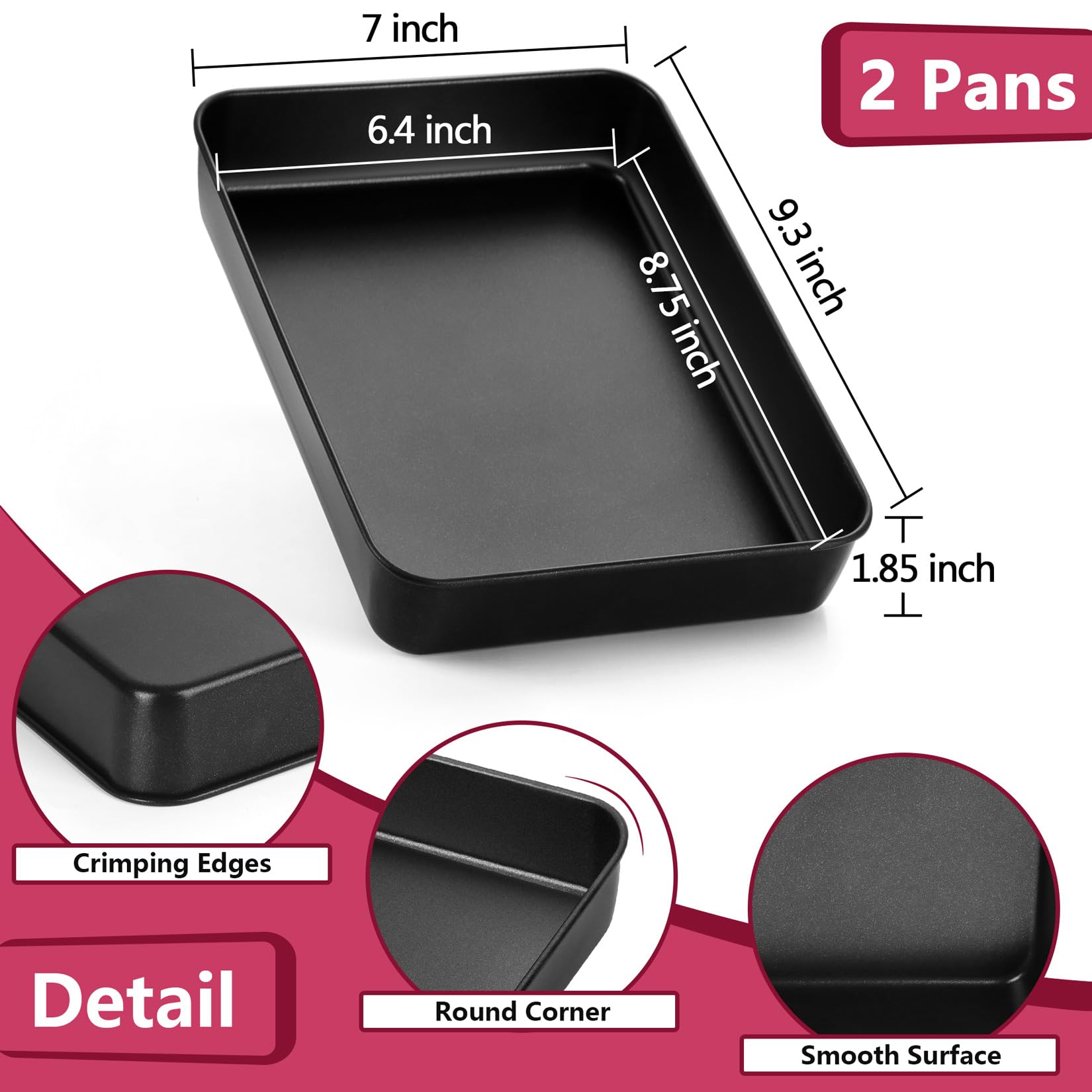 **P&P CHEF Nonstick Small Lasagna Pan – 9.3 Inch Stainless Steel Deep Toaster Oven Pan Tray for Baking Brownies, Meats & Lasagna – Rectangular Bakeware for Oven, Heavy Duty & Easy Clean (2Pcs) – Perfect for Home Cooking, Parties & Meal Prep**