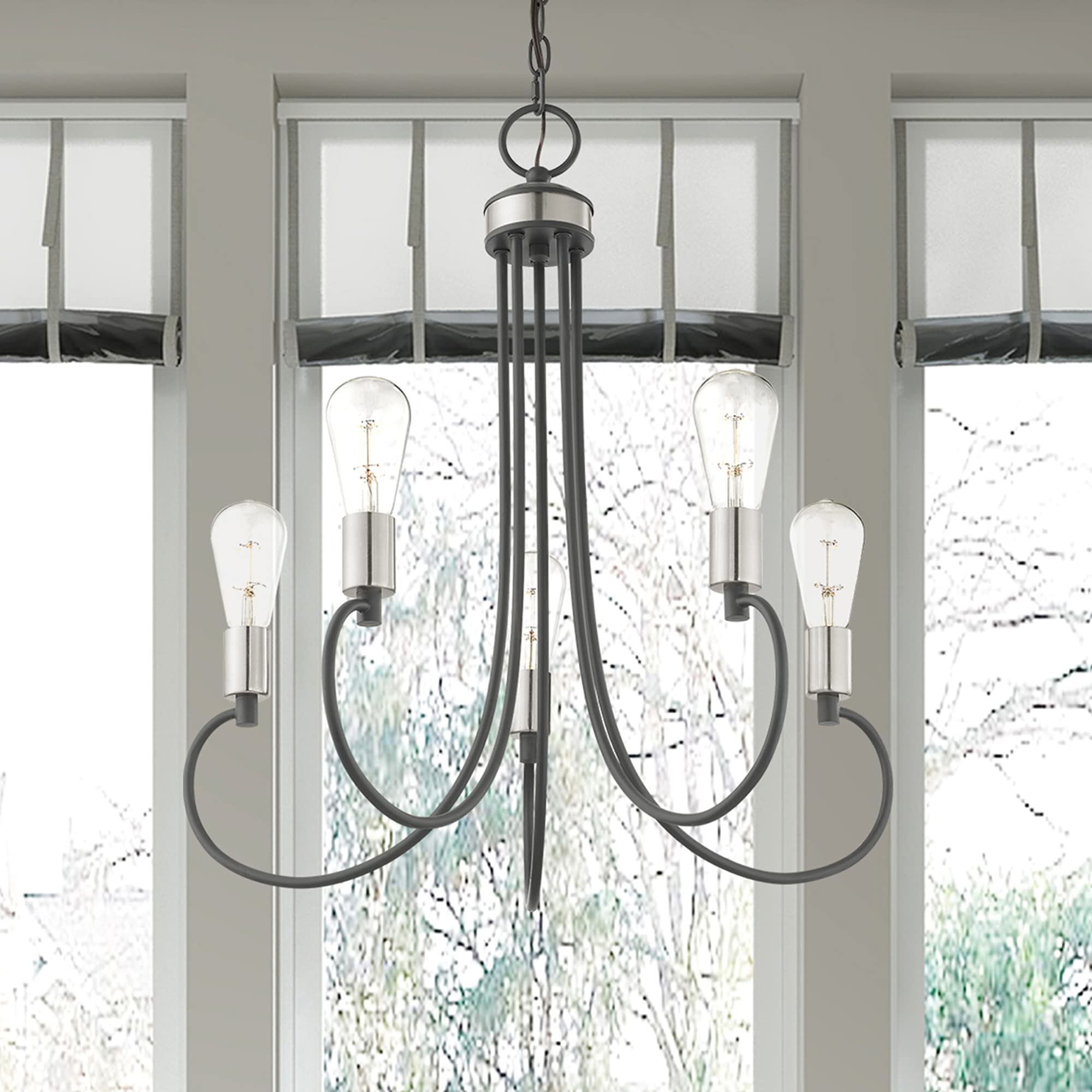 Livex Lighting 42925-04 5-Light Black Chandelier - Modern Ceiling Fixture for Dining Room, Bedroom & Living Room Decor