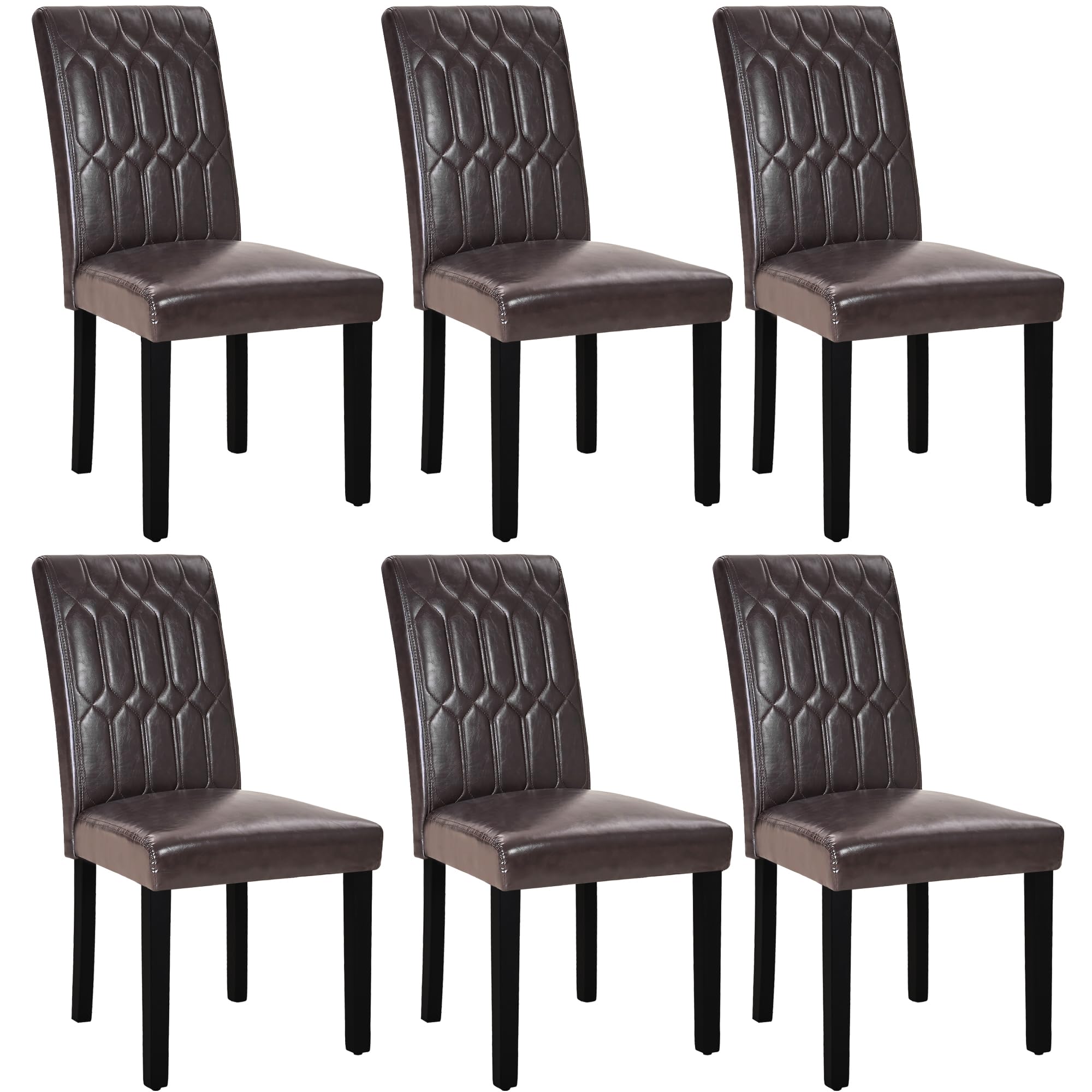 VECELO Set of 6 Modern Upholstered Dining Chairs with PU Leather & Solid Wood Legs - Comfortable Kitchen & Living Room Furniture for Family Gatherings, Dinner Parties & Coffee Time