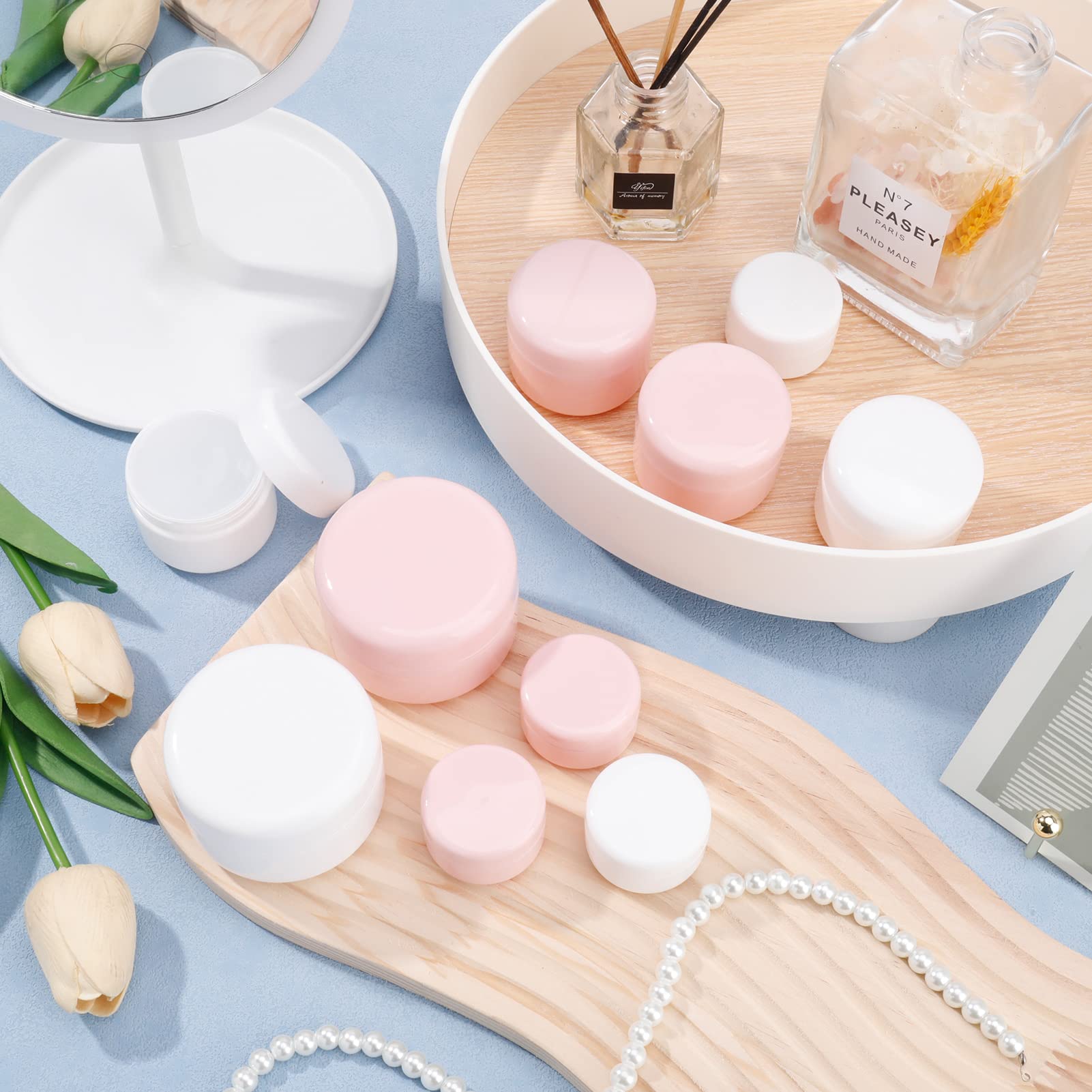 Heyu-Lotus 10-Piece Travel Toiletry Pots Set - 20ml/50ml/100ml Cosmetic Sample Jars with Spatulas for Creams, Makeup & Nail Art Storage - Perfect for Travel, Salon & DIY Beauty Organization