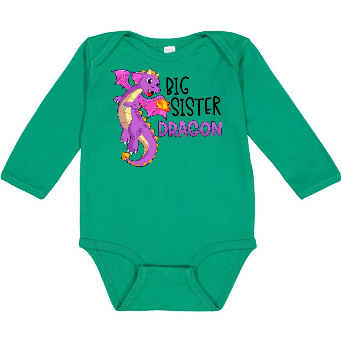 Inktastic Big Sister Cute Purple Dragon Long Sleeve Baby Bodysuit - Perfect for Family Photos, Sibling Matching Outfits & Newborn Gifts