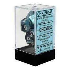 Chessex Polyhedral 7-Dice Set - Gemini Black Shell with White Numbers | D&D, Pathfinder RPG Dice for Tabletop Gaming