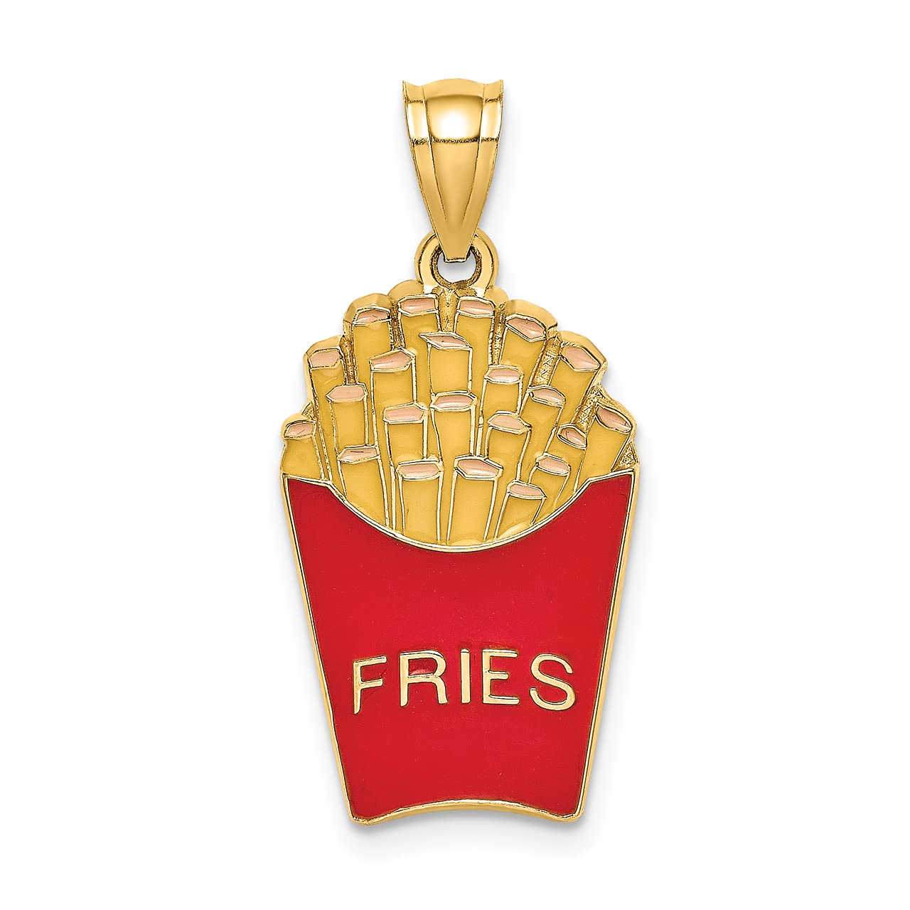 14K Yellow Gold French Fries Charm with Enamel - Lex & Lu Dainty Food Jewelry for Women - Perfect for Layering Necklaces, Gift Giving & Everyday Wear