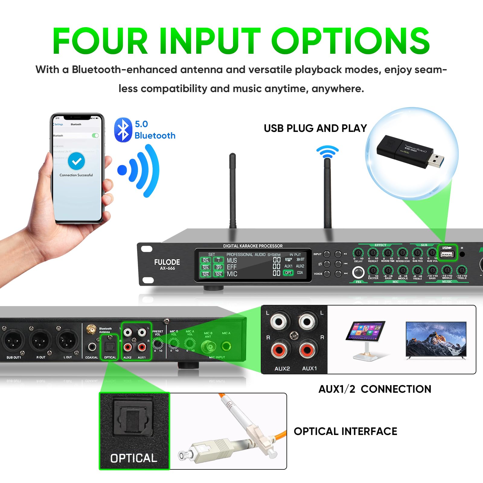 Professional AX-666 Karaoke Mixer System with Dual Wireless Mics, DSP Anti-Feedback, USB/MP3/Bluetooth - Perfect for Home KTV, Parties & Stage Performances