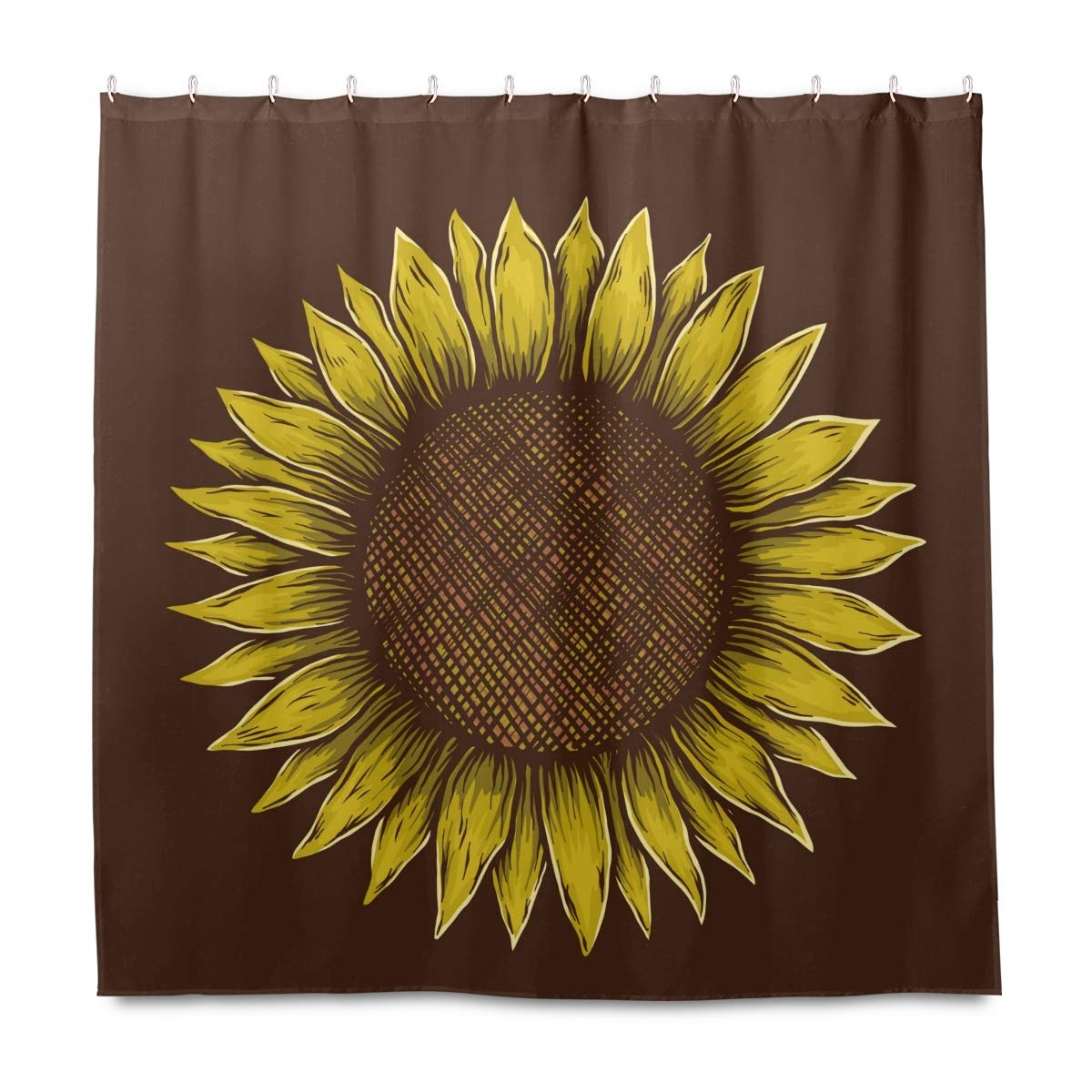 Sunflower Shower Curtain Set with 12 Hooks - Waterproof, Durable & Odor-Free Bathroom Decor (60