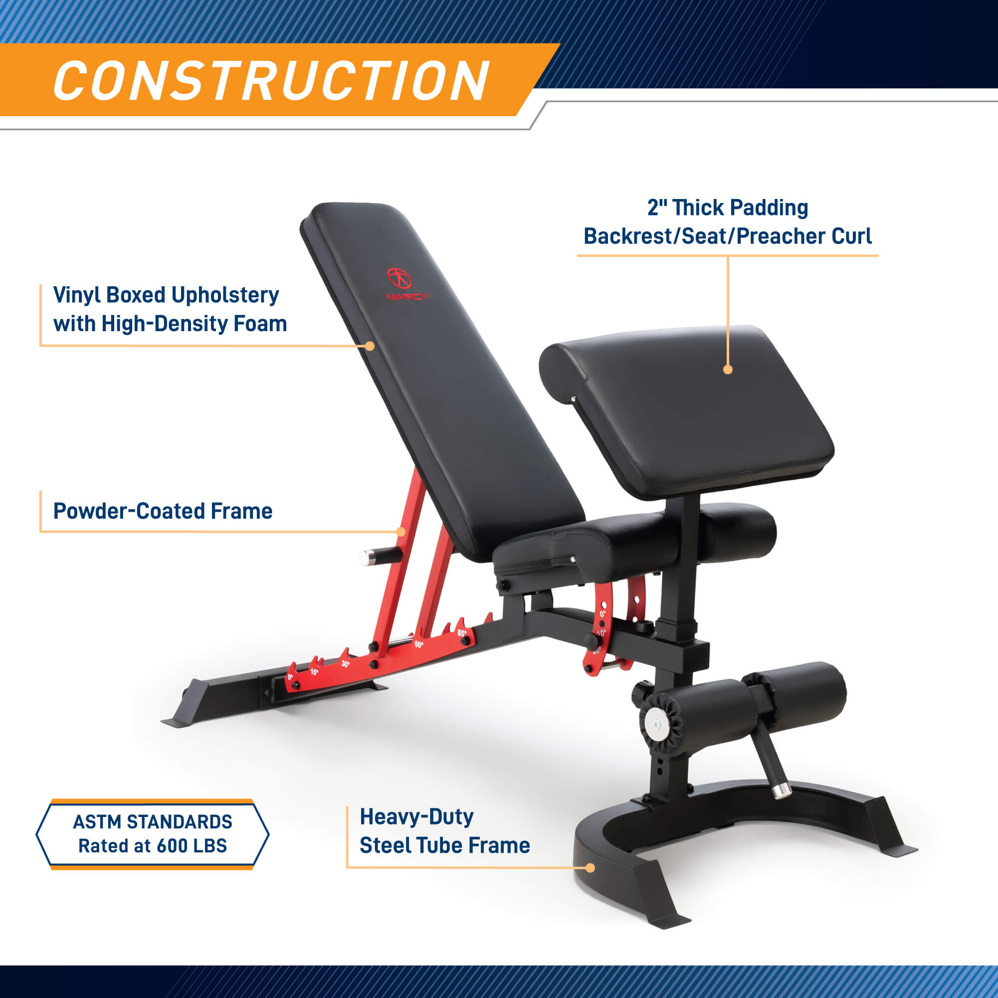 Marcy Utility Bench with Arm Curl - Adjustable Weight Bench for Home Gym Workouts, Strength Training & Fitness Exercises - Perfect for Dumbbell Press, Arm Curls & Full-Body Workouts