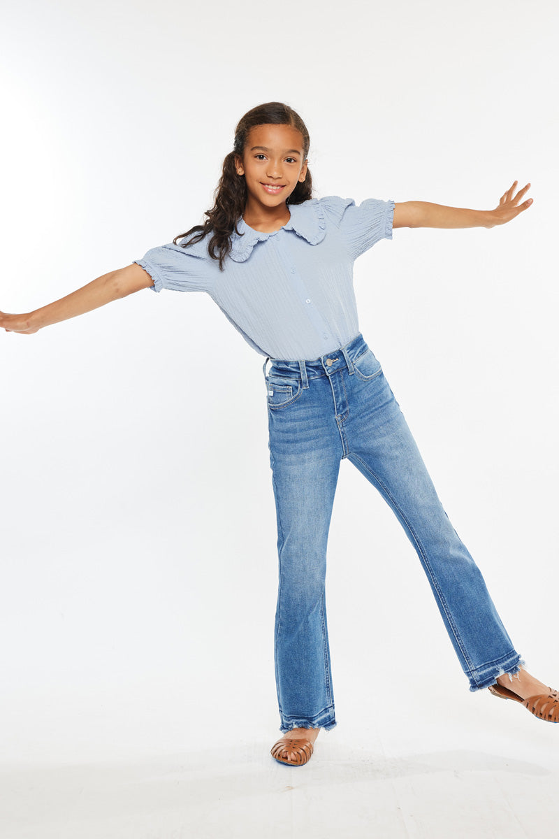 Bibi High Rise Kids Cropped Bootcut Jeans - Trendy Stretch Denim Pants for Girls, Perfect for School, Playdates & Casual Outings