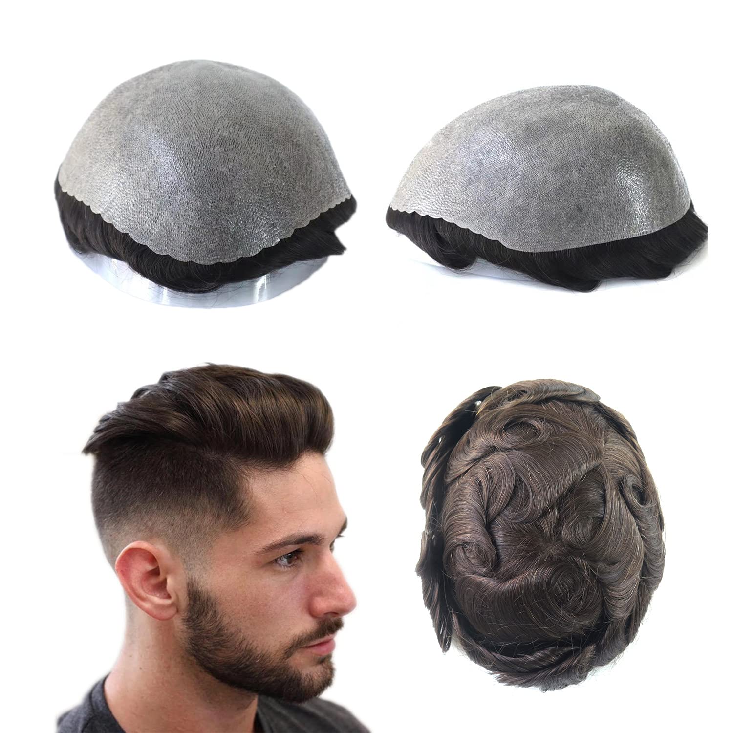 Premium Men's Toupee - 0.12mm Poly Skin V-Looped Human Hair Wig with Scalloped Front & Natural Hairline - Dark Blonde #17 - Perfect for Daily Wear, Special Occasions & Hair Loss Solutions