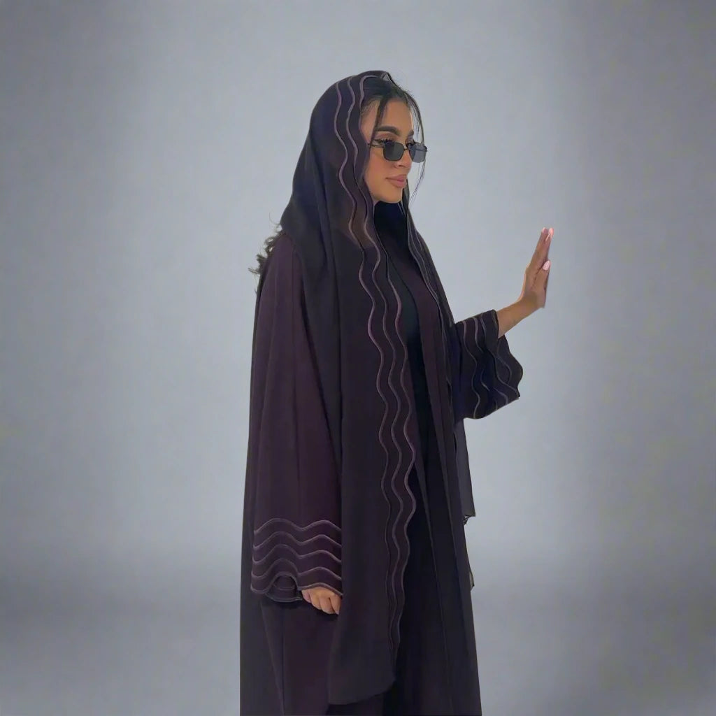 2 Piece Set Women's Embroidery Cardigan & Open Abaya Dress with Hijab Scarf - Modest Muslim Fashion for Prayer, Eid, and Special Occasions