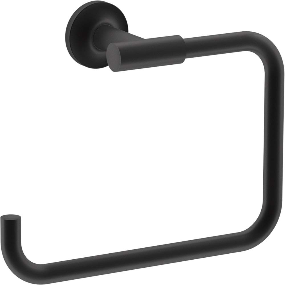 KOHLER 14441-BL Purist Wall-Mounted Towel Ring - Matte Black Bathroom Accessory for Hand & Face Towels - Perfect for Modern Bathrooms & Powder Rooms