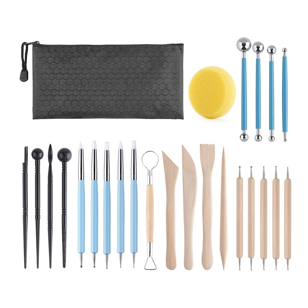 25-Piece Pottery Tools Set for Polymer Clay Sculpting, Ceramic Craft & Rock Painting - Ball Stylus, Dotting Tools & ASLR Tools Kit (Type A) - Perfect for DIY Art Projects, Home Decor & Gift Making