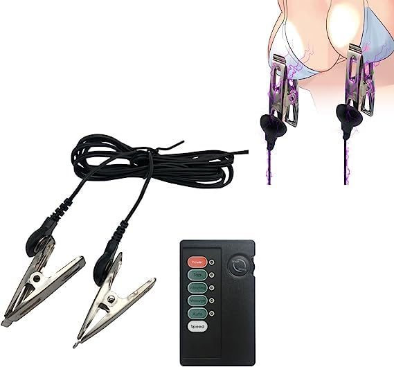 Electric Shock Nipple Clamps - Non-Piercing Nipple Jewelry for Adults, BDSM Role Play & Sensual Pleasure Toys - Perfect for Couples Play, Flirting & Solo Use - Blue D06 (Great for Date Nights & Spicy Yoga Sessions)