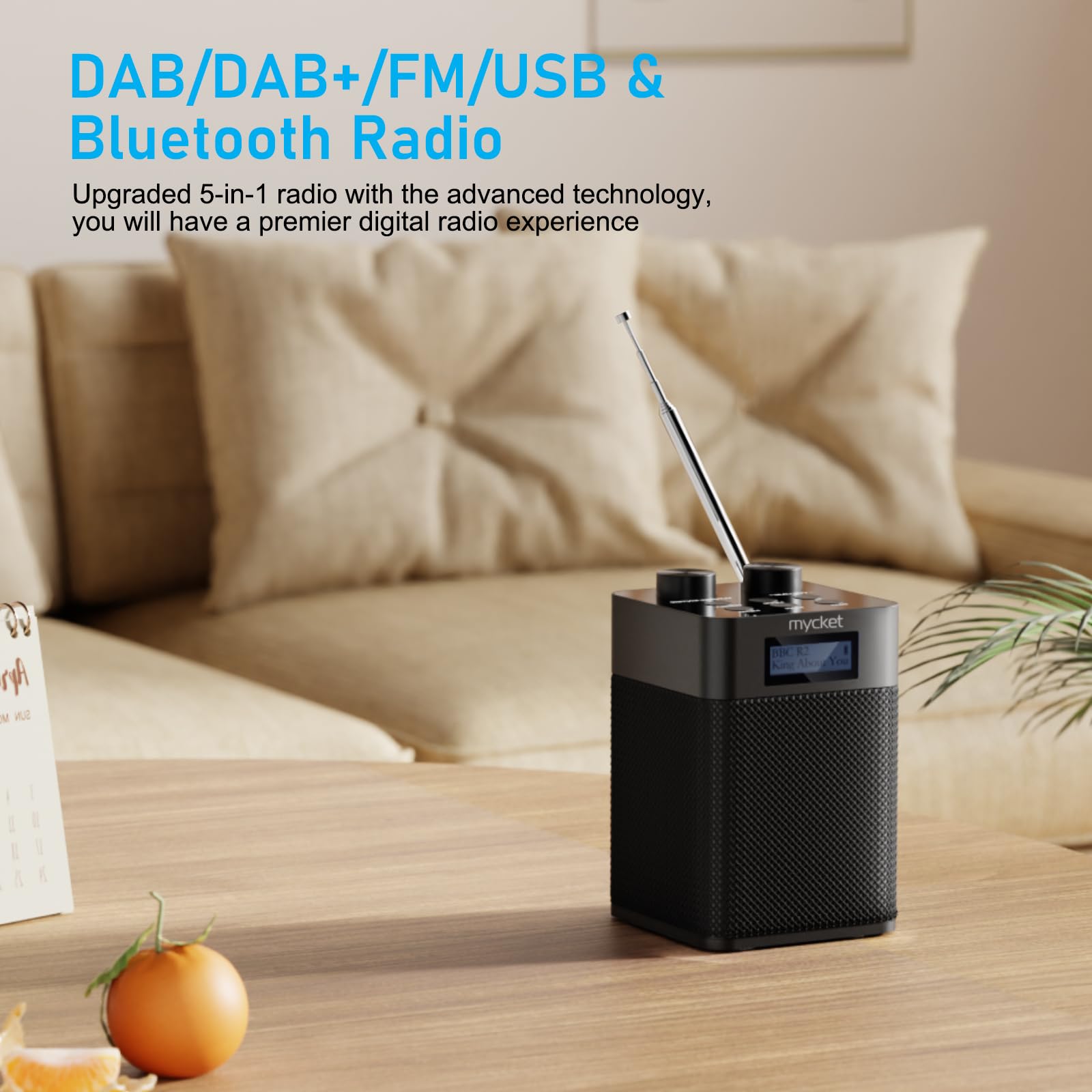 Portable Digital Radio with Bluetooth 5.0 - FM/DAB/DAB+ Receiver, USB Rechargeable, 80 Preset Stations, LCD Display & Headphone Jack | Perfect for Home, Office, Kitchen, Garden & Outdoor Use