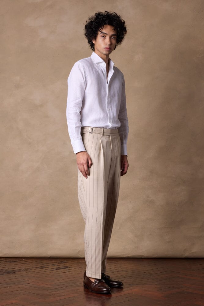 Gurkha Wool Trousers for Men - Beige with Brown Stripe | Classic British Style Pants | Perfect for Business Casual & Smart Office Wear