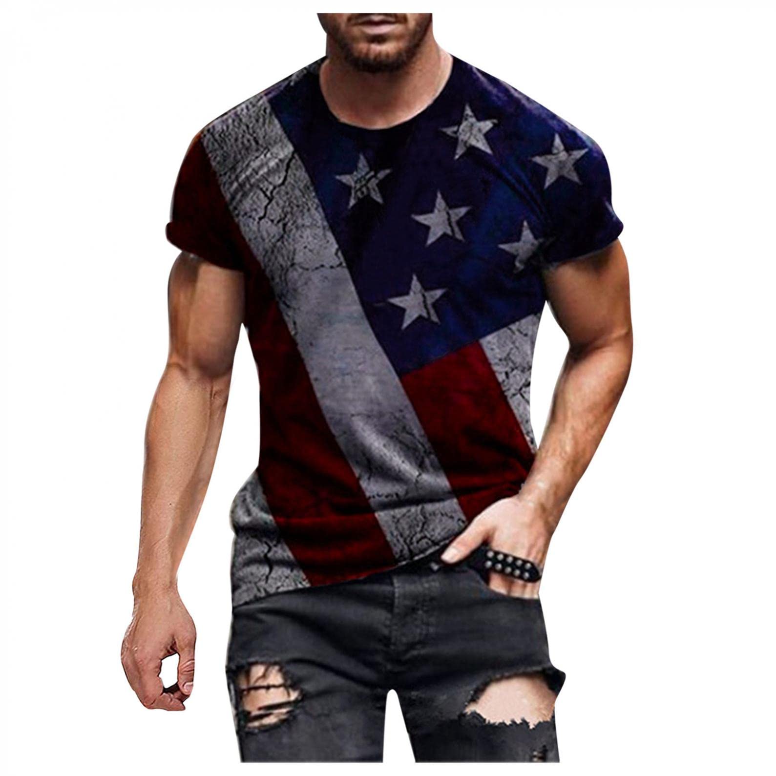 **Men's Hawaiian Short Sleeve Shirts - 3D Flame Print Round Neck Slim Fit Casual Beach Tee | Summer Vacation, Luau Party & Outdoor Wear**