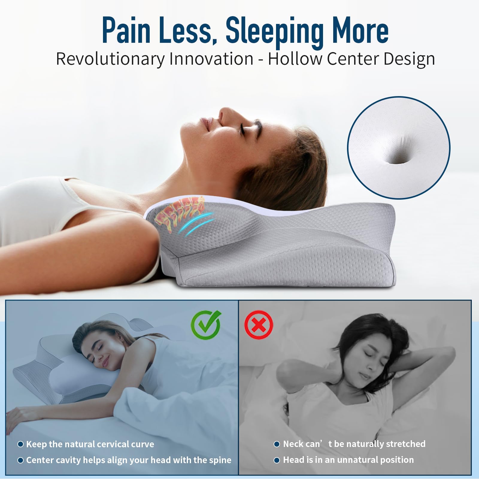 **Orthopedic Cervical Pillow for Neck Pain Relief - Cooling Memory Foam Pillow for Side, Back & Stomach Sleepers - Ergonomic Support for Better Sleep & Posture - Perfect for Home, Office & Travel Use**