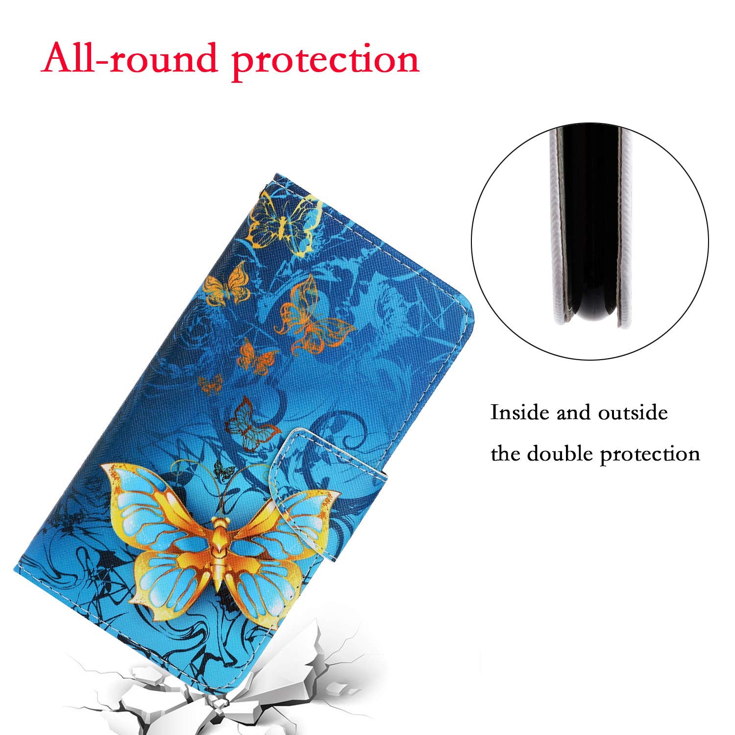 OnePlus 8 Pro Case - Premium Magnetic Leather Wallet Cover with Credit Card Holder | Stylish & Protective Shell | Anti-Scratch Design | Golden Butterfly Pattern | Perfect for Business, Travel & Daily Use
