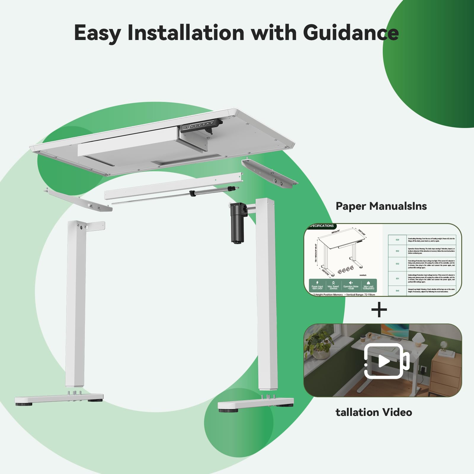 Adjustable Height Glass Standing Desk with Drawer - 35x20 Inch Electric Sit Stand Computer Desk with Wheels, White | Perfect for Home Office, Small Spaces & Ergonomic Workspaces