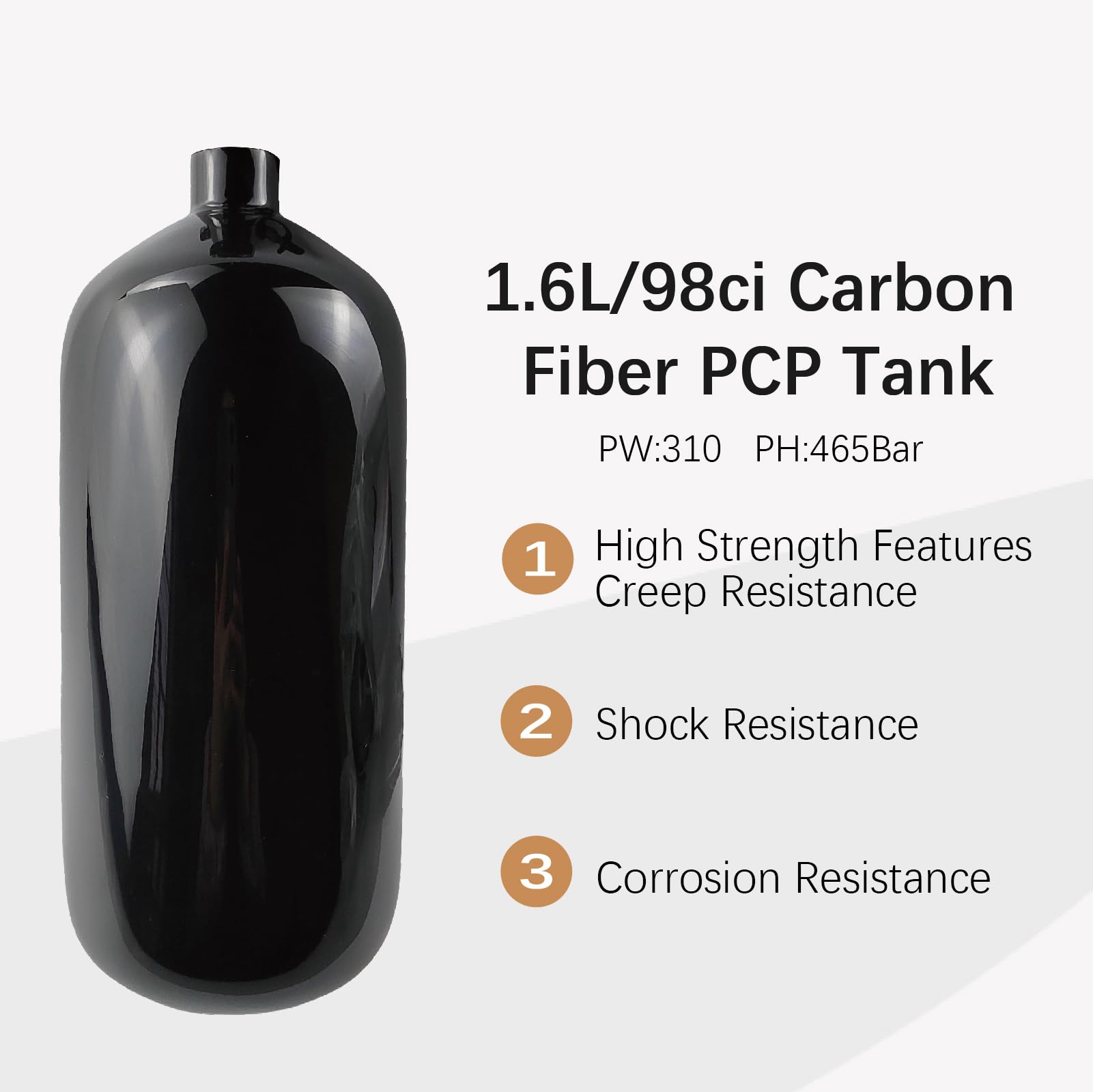 98ci Carbon Fiber Paintball Tank - 4500psi PCP HPA Air Tank with Black Coating & Dual Gauge Valve | Includes Black Zip Up Cover | Perfect for Paintball, Airsoft & Outdoor Sports
