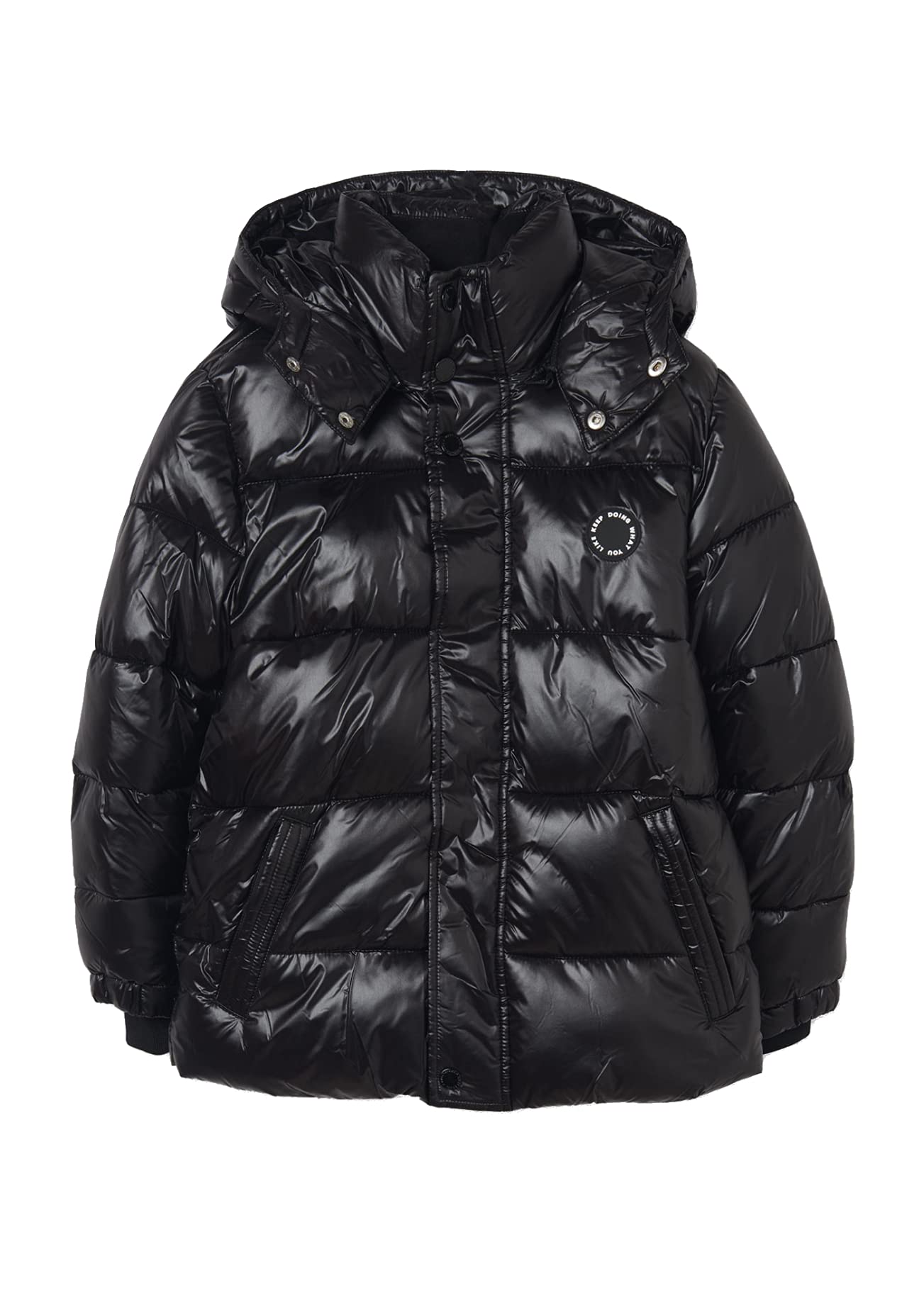 Mayoral Boys' Glossy Coat - Black 7415 | Water-Resistant Winter Jacket for School & Outdoor Activities