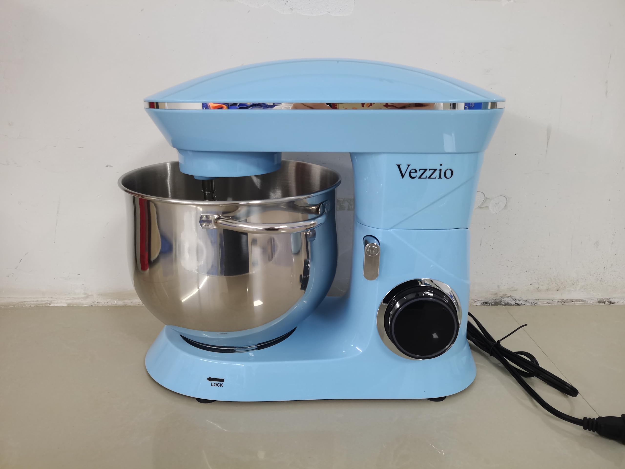 Vezzio 660W 10-Speed Tilt-Head Stand Mixer with 9.5 Qt Stainless Steel Bowl - Dishwasher Safe Attachments - Powerful Electric Kitchen Mixer for Baking, Dough, Whipping - Perfect for Home Bakers & Cooking Enthusiasts (Blue)